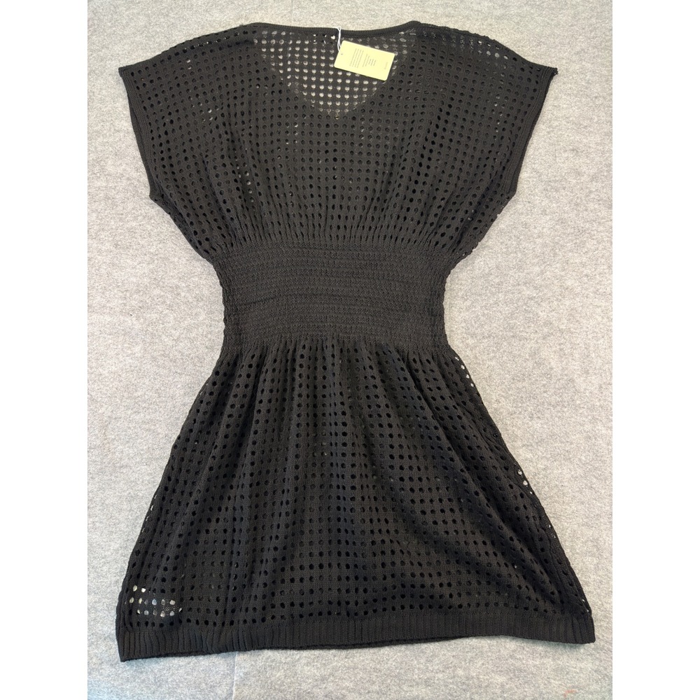 Cupshe Swim Cover Up Women Size L Black Crochet Smocked Waist Boho Mini Dress - Picture 14 of 14